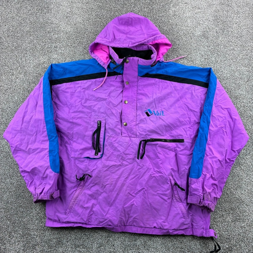 Vintage‎ Vail Ski Resort Anorak Jacket Mens XL Purple Colorblock Ski Snowboard